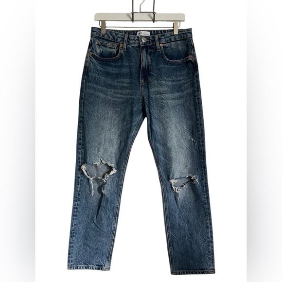 ZARA women’s straight leg distressed jeans size 8 medium wash blue denim - Picture 1 of 5